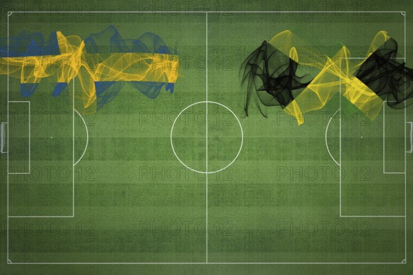 Sweden vs Jamaica Soccer Match, national colors, national flags, soccer field, football game, Competition concept, Copy space