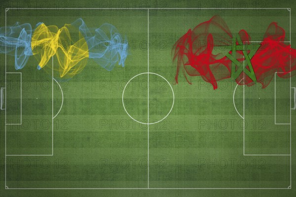 Palau vs Morocco Soccer Match, national colors, national flags, soccer field, football game, Competition concept, Copy space