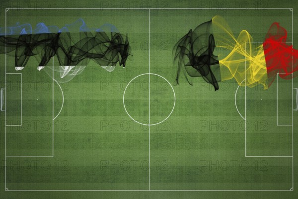 Estonia vs Belgium Soccer Match, national colors, national flags, soccer field, football game, Competition concept, Copy space