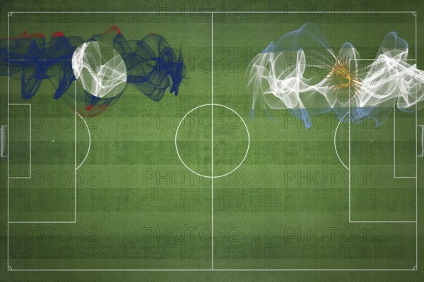 Laos vs Argentina Soccer Match, national colors, national flags, soccer field, football game, Competition concept, Copy space