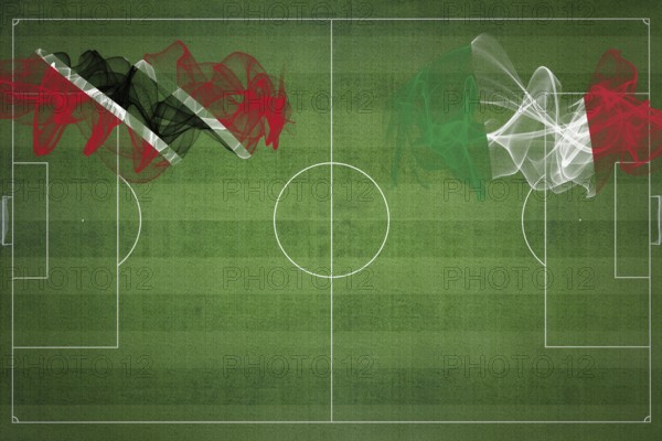 Trinidad and Tobago vs Italy Soccer Match, national colors, national flags, soccer field, football game, Competition concept, Copy space