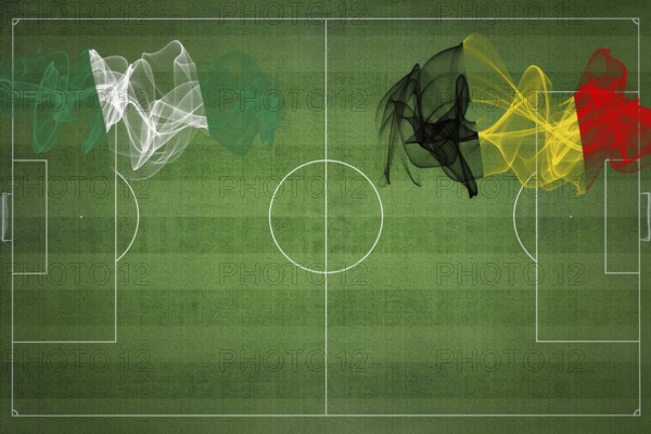 Nigeria vs Belgium Soccer Match, national colors, national flags, soccer field, football game, Competition concept, Copy space