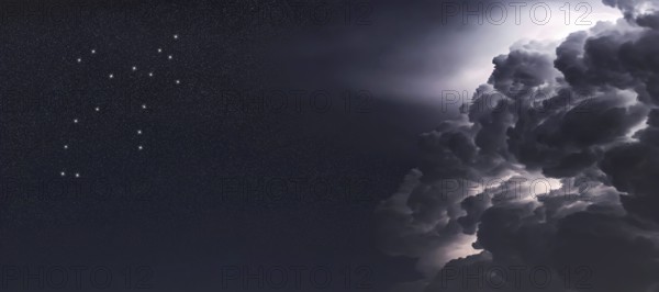 Perseus star constellation, Night sky, Cluster of stars, Deep space, Hero constellation Storm clouds