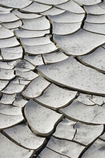 The top view and close-up of a dried out and fragmented layer of soil