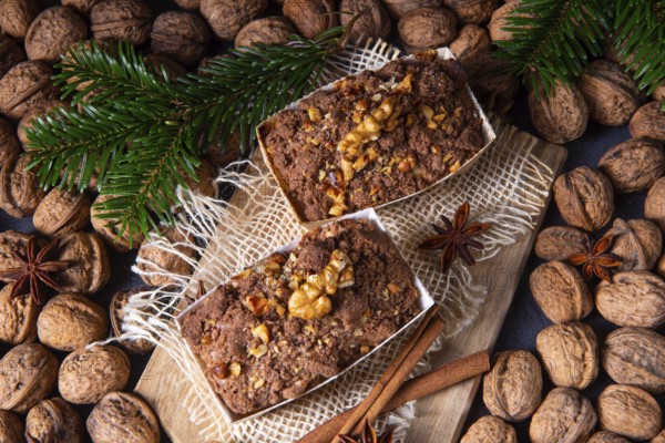 Delicious apple chocolate cake with hazelnuts