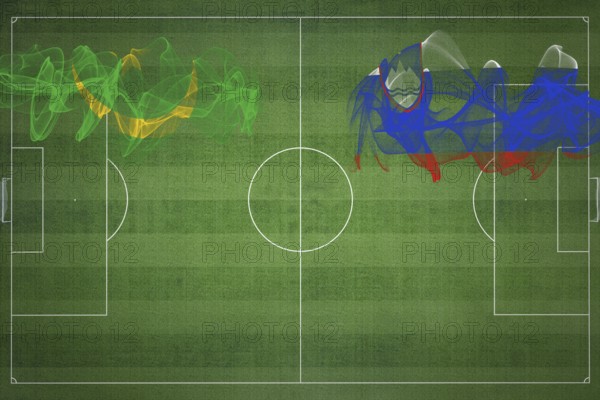 Mauritania vs Slovenia Soccer Match, national colors, national flags, soccer field, football game, Competition concept, Copy space