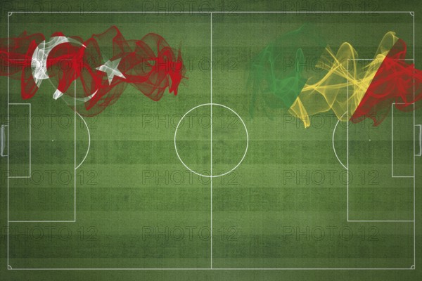 Turkey vs Congo Soccer Match, national colors, national flags, soccer field, football game, Competition concept, Copy space