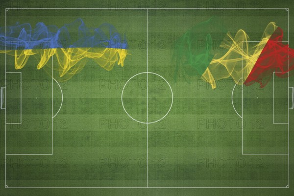 Ukraine vs Congo Soccer Match, national colors, national flags, soccer field, football game, Competition concept, Copy space