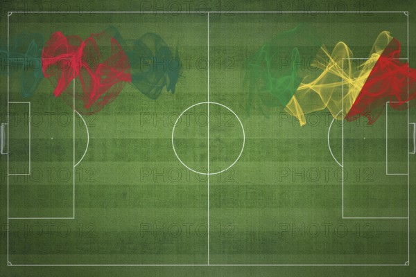 Bangladesh vs Congo Soccer Match, national colors, national flags, soccer field, football game, Competition concept, Copy space