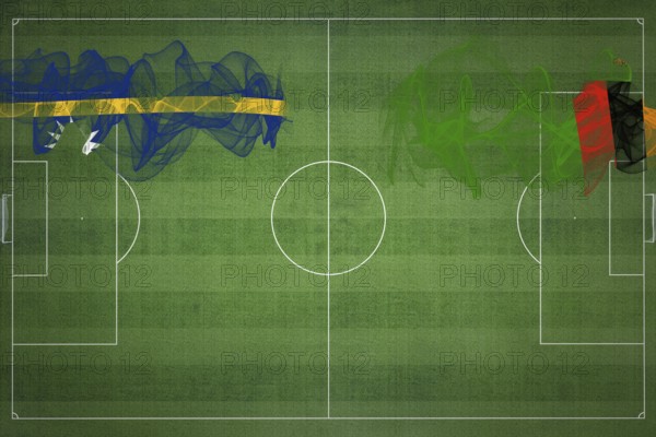 Nauru vs Zambia Soccer Match, national colors, national flags, soccer field, football game, Competition concept, Copy space