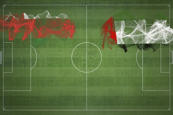 Oman vs United Arab Emirates Soccer Match, national colors, national flags, soccer field, football game, Competition concept, Copy space