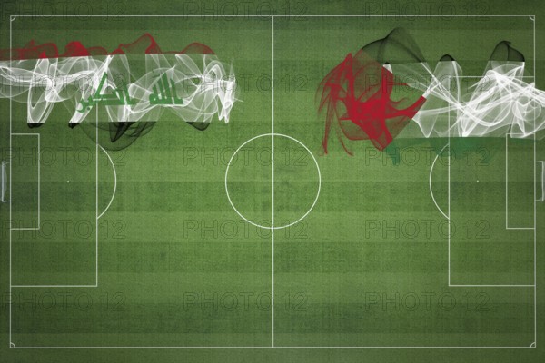 Iraq vs Palestine Soccer Match, national colors, national flags, soccer field, football game, Competition concept, Copy space