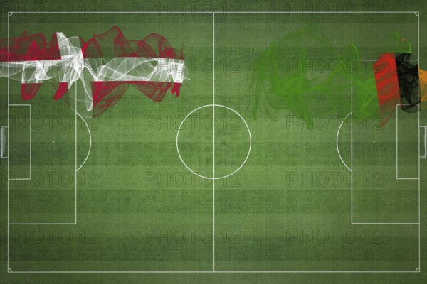 Denmark vs Zambia Soccer Match, national colors, national flags, soccer field, football game, Competition concept, Copy space