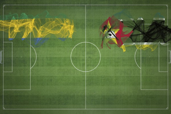 Gabon vs Mozambique Soccer Match, national colors, national flags, soccer field, football game, Competition concept, Copy space