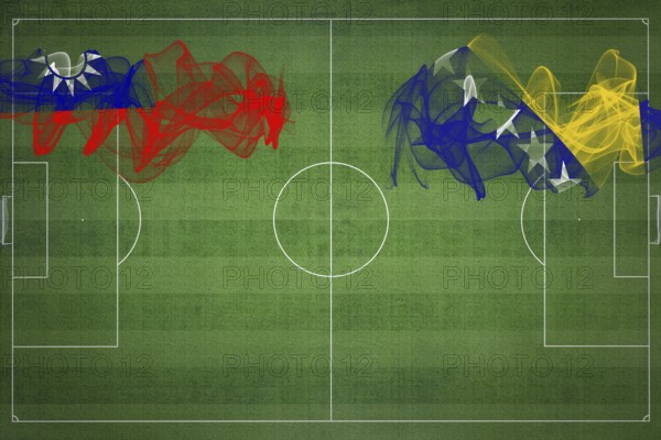 Taiwan vs Bosnia and Herzegovina Soccer Match, national colors, national flags, soccer field, football game, Competition concept, Copy space
