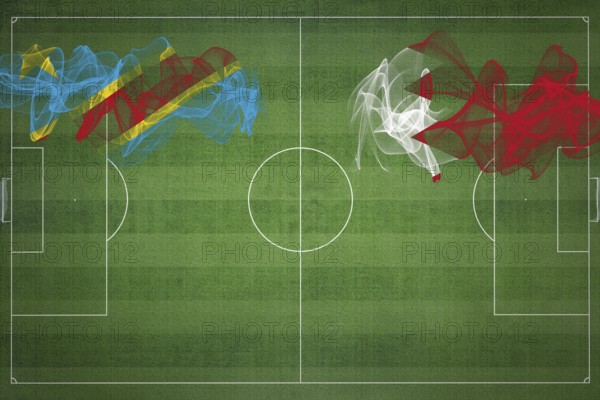 Democratic Republic of Congo vs Bahrain Soccer Match, national colors, national flags, soccer field, football game, Competition concept, Copy space