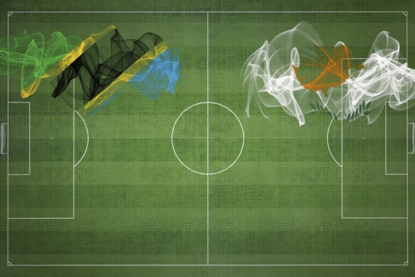 Tanzania vs Cyprus Soccer Match, national colors, national flags, soccer field, football game, Competition concept, Copy space