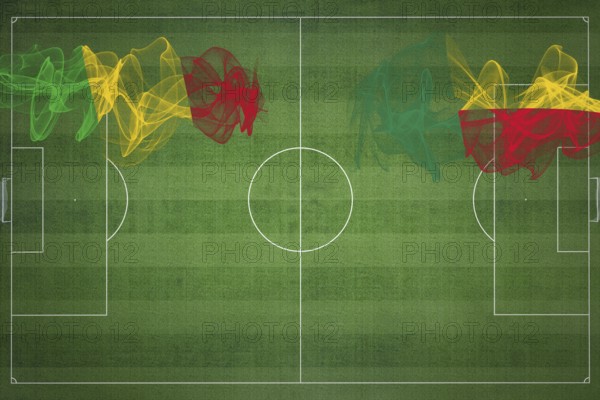 Mali vs Benin Soccer Match, national colors, national flags, soccer field, football game, Competition concept, Copy space
