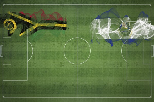 Vanuatu vs El Salvador Soccer Match, national colors, national flags, soccer field, football game, Competition concept, Copy space