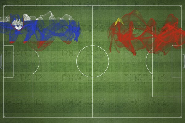 Slovenia vs China Soccer Match, national colors, national flags, soccer field, football game, Competition concept, Copy space