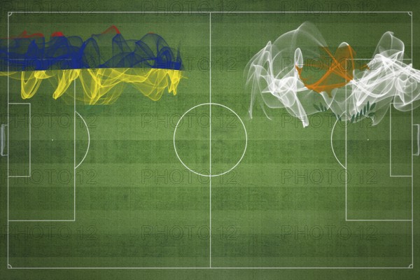 Mauritius vs Cyprus Soccer Match, national colors, national flags, soccer field, football game, Competition concept, Copy space