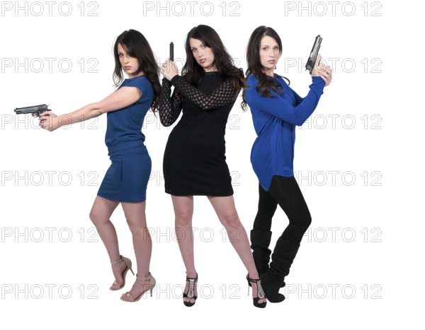 Beautiful police detective women on the job with guns