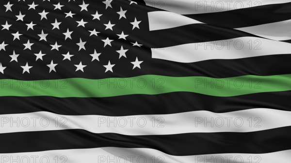 Usa Thin Green Line Flag, Close Up View