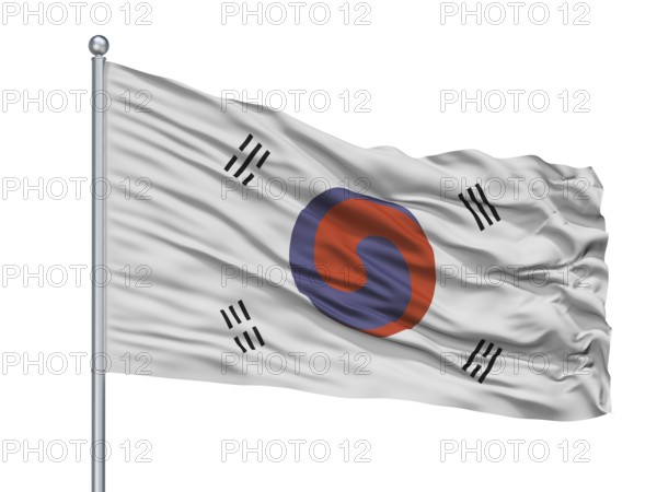 Korea 1882 1910 Flag On Flagpole, Isolated On White Background