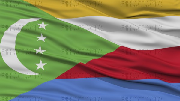 Closeup Comoros Flag, Waving in the Wind, High Resolution