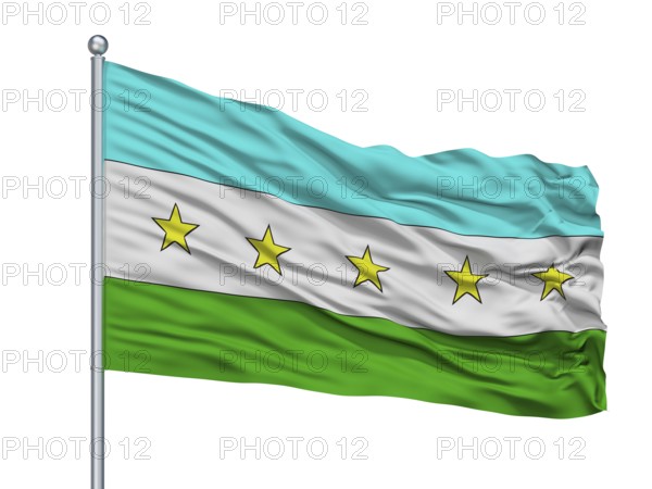Canton City Flag On Flagpole, Country Costa Rica, Isolated On White Background