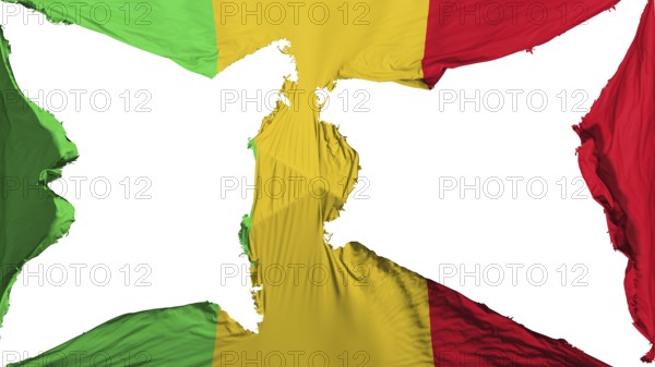 Destroyed Mali flag, white background, 3d rendering