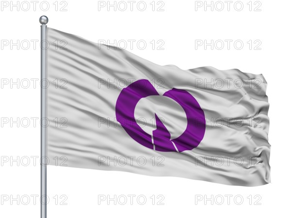 Fussa City Flag On Flagpole, Country Japan, Tokyo Prefecture, Isolated On White Background