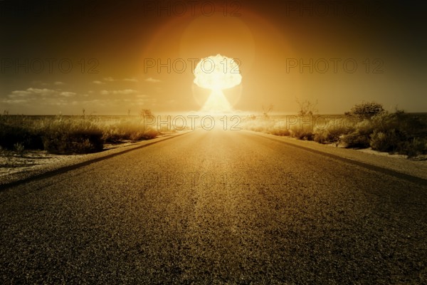 An image of a road to a nuclear bomb explosion