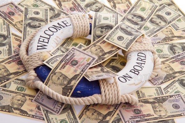 Lifebelt and dollar. Rescue for Greece. Symbol for national debt. Austria