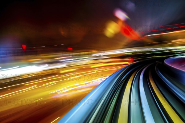 Long exposure from the Yurikamome Tokyo waterfront new traffic coastal line. Shooting Location: Tokyo metropolitan area
