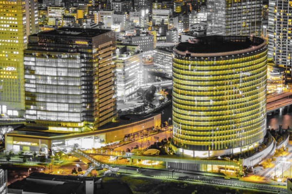 Yokohama night view (single-color processing: yellow). Shooting Location: Yokohama-city kanagawa prefecture