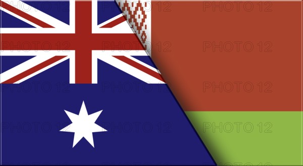 Double Flag of Australia and Belarus. Australian and Belorussian National flags. 3D illustration. Illustration of Double Flag. National symbol. Two Flags Together