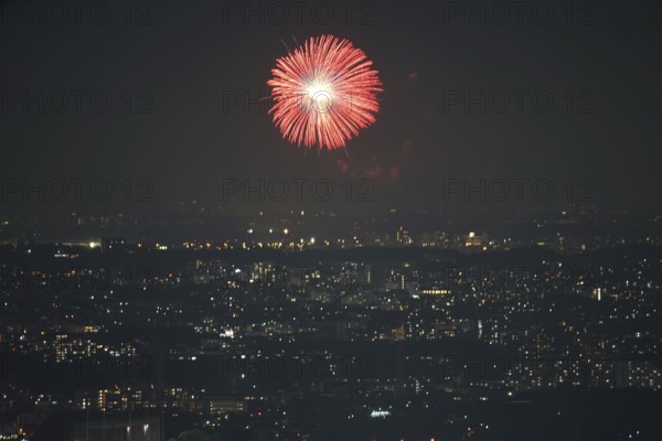 Chofu fireworks display visible from Yokohama Landmark Tower. Shooting Location: Yokohama-city kanagawa prefecture