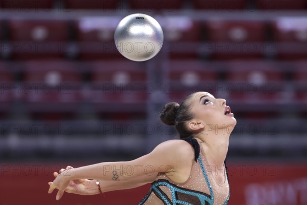 Sofia, Bulgaria - 27 March, 2021:Katrin Taseva of Bulgaria performs during the individual Ball final at the 2021 Rhythmic Gymnastics Sofia World Cup, Sofia, Bulgaria, Europe