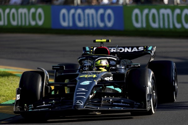 MELBOURNE, AUSTRALIA, APRIL 2: Lewis Hamilton of Great Britain drives the Mercedes AMG Petronas F1 Team W13 on race day during the 2023 Australian Grand Prix at Albert Park on April 2, 2023 in Melbourne, Australia, Oceania