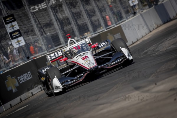 INDYCAR driver, JOSEF NEWGARDEN (2) of Nashville, Tennessee, travels through the turns in his Team Penske Chevrolet car during a practice session for the Chevrolet Detroit Grand Prix at the Streets of Downtown Detroit in Detroit, MI, USA, North America