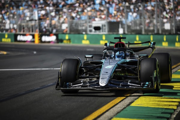 MELBOURNE, AUSTRALIA, MARCH 22: George Russell of Great Britain drives the Mercedes AMG Petronas F1 Team W15 during first practice in the 2024 Australian Grand Prix at Albert Park in Melbourne, Australia, Oceania