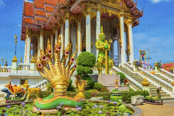 Bangkok Thailand 26. January 2020 Amazing colorful Wat Don Mueang Phra Arramluang buddhist temple in Bangkok Thailand