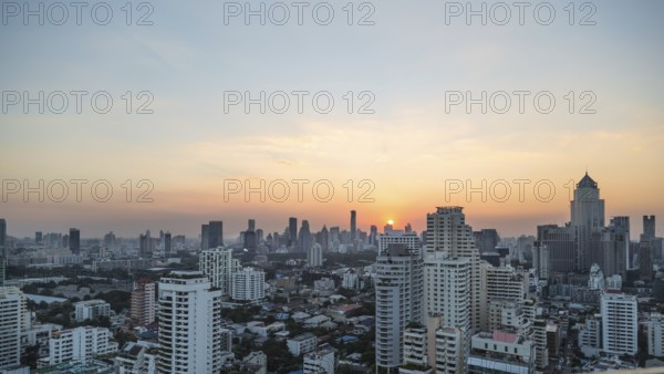 Bangkok skyline at sunset panorama