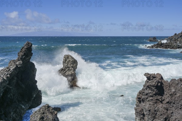 Surf, rocks, waves, Atlantic Ocean south of Los Gigantes, Tenerife, Spain, Europe