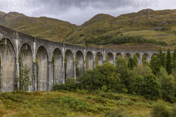 Glenfinnan railway viaduct, known from Harry Potter, Glenfinnan, Highlands, Scotland, Great Britain