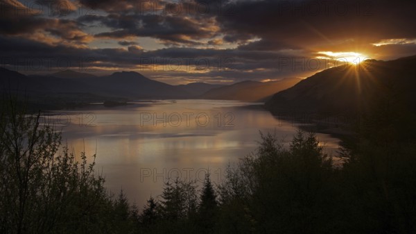 Europe, Scotland, Great Britain, England, landscape, Loch Carron, lake, Highlands, sunset, west coast, Plockton, Stromeferry