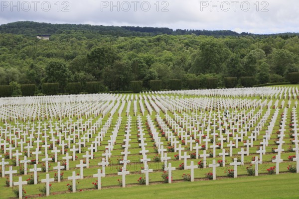 Cemetery below the Ossuary of Douaumont commemorating the Battle of Verdun, behind the Mémorial de Verdun, Meuse, France, Europe