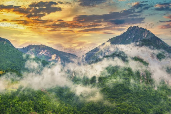 Sunset fog in great mountains of Montenegro