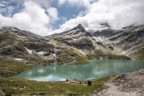 Beautiful photography of lake Weisssee in the High Tauern National Park near Kaprun, Austria, Europe